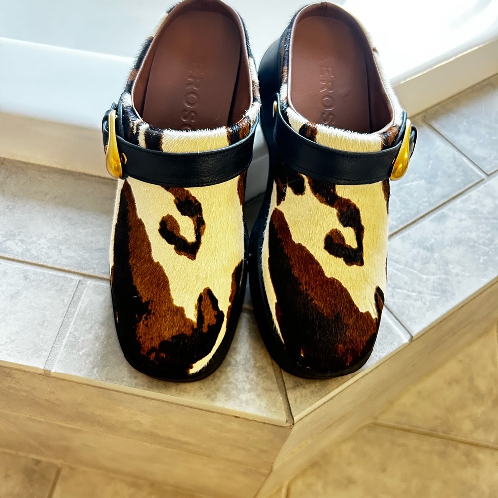 AEROSOLES Animal Print Clogs with Gold Accent